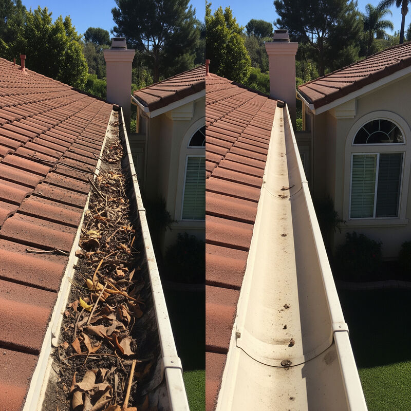Gutter packed with leaves before cleaning