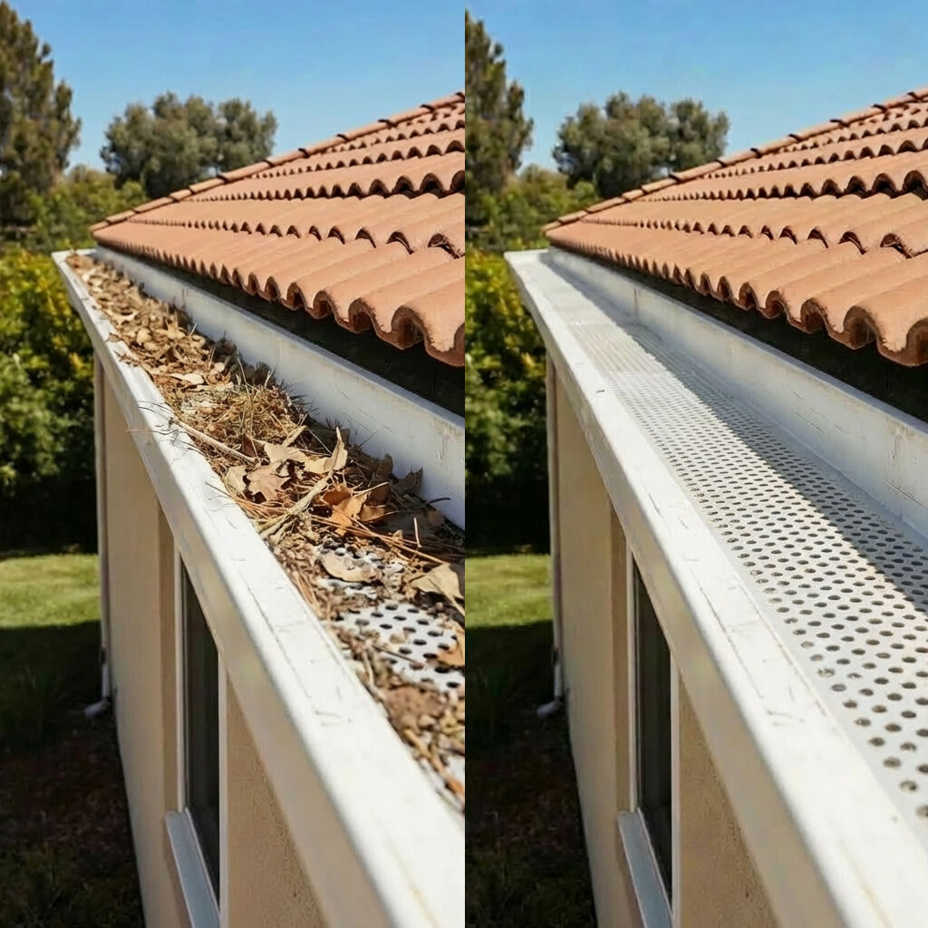 Gutter guard before and after cleaning